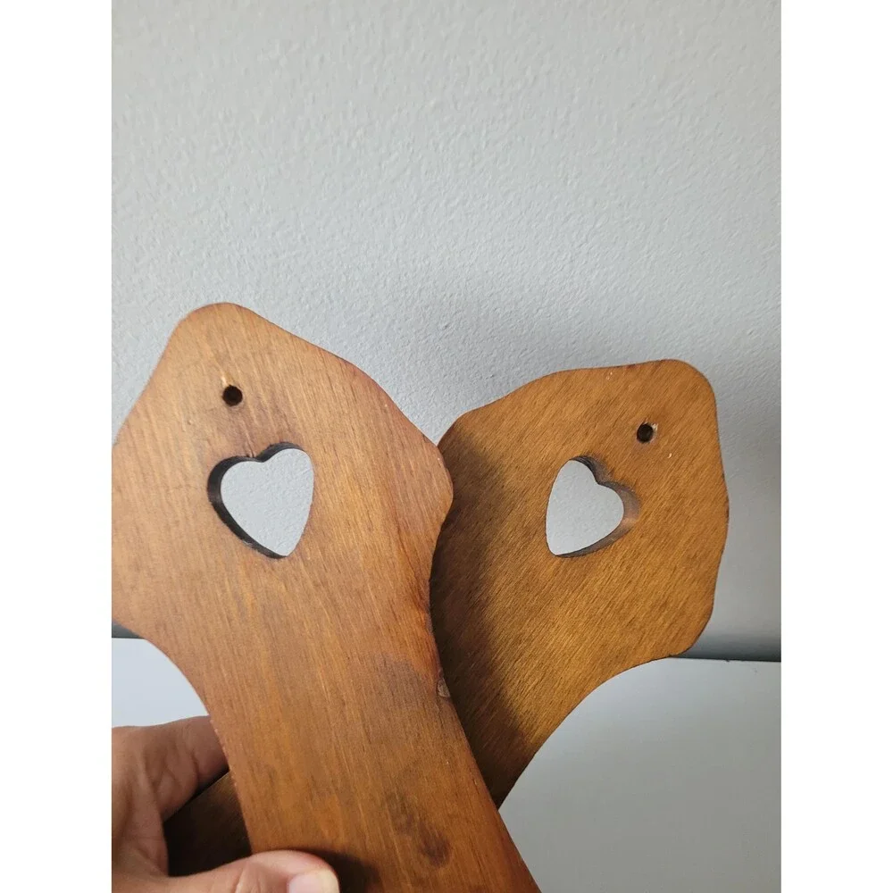 Vintage Heart Wood Wall Candle Sconce Set of 2 1980s